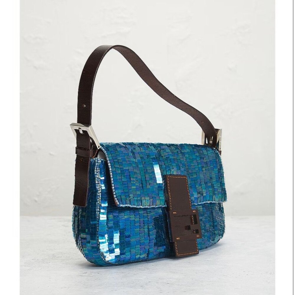 Vintage Fendi FWRD Renew Sequin Baguette Shoulder Bag in Blue Womens Handbag - Picture 3 of 16